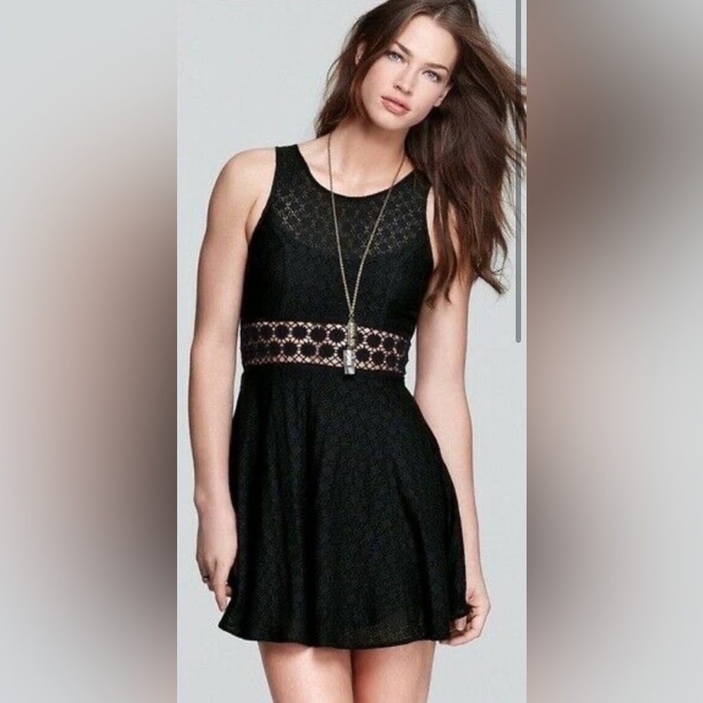Free People Daisy Lace Fit Flare Dress in Black